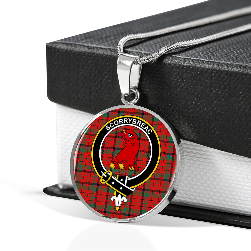 MacNicol Red Modern Tartan Crest Circle Necklace
