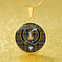 Matheson Blue; Hunting Modern Tartan Crest Circle Necklace