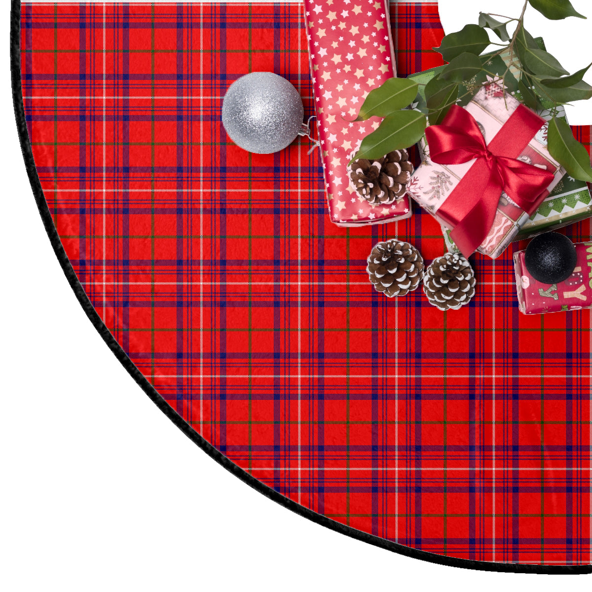 Rose Modern Tartan Plaid Christmas Tree Skirt