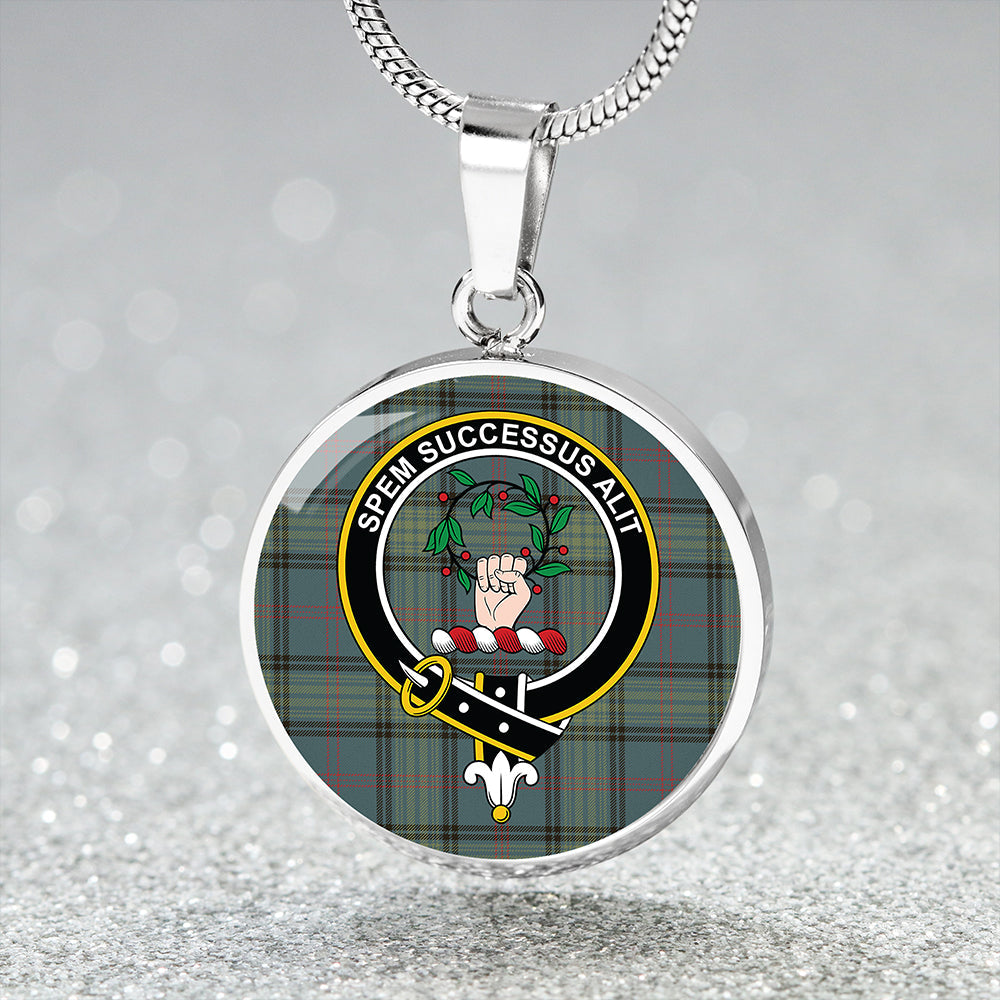 Ross Hunting Weathered Tartan Crest Circle Necklace