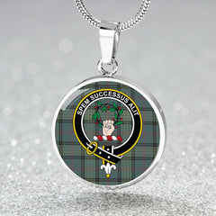 Ross Hunting Weathered Tartan Crest Circle Necklace