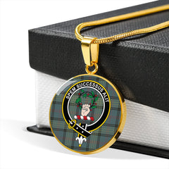 Ross Hunting Weathered Tartan Crest Circle Necklace