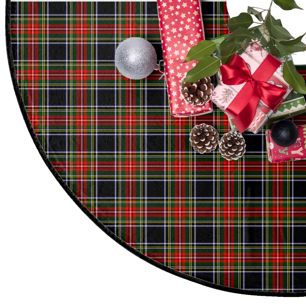 Stewart Black Tartan Plaid Christmas Tree Skirt
