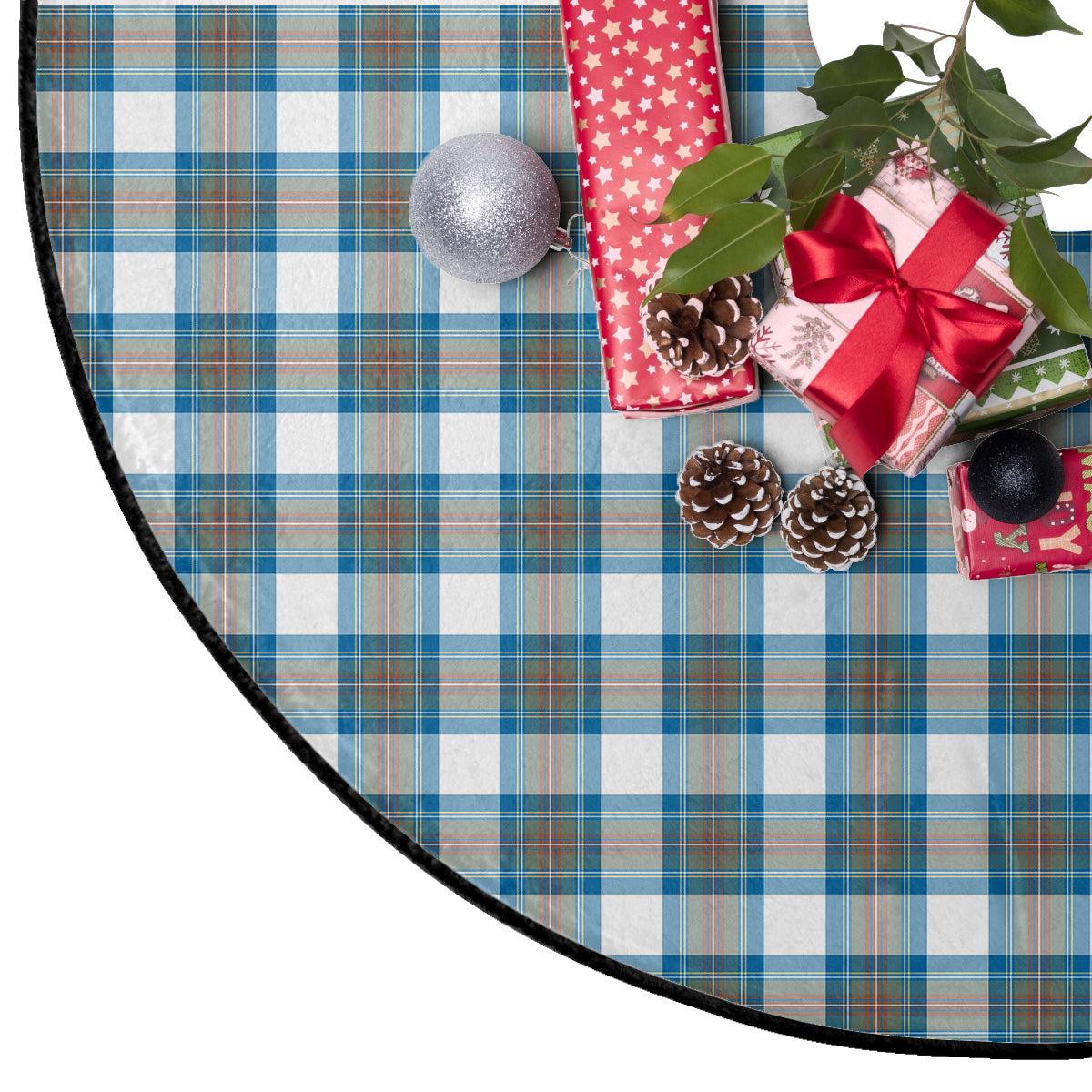 Stewart Muted Blue Tartan Plaid Christmas Tree Skirt