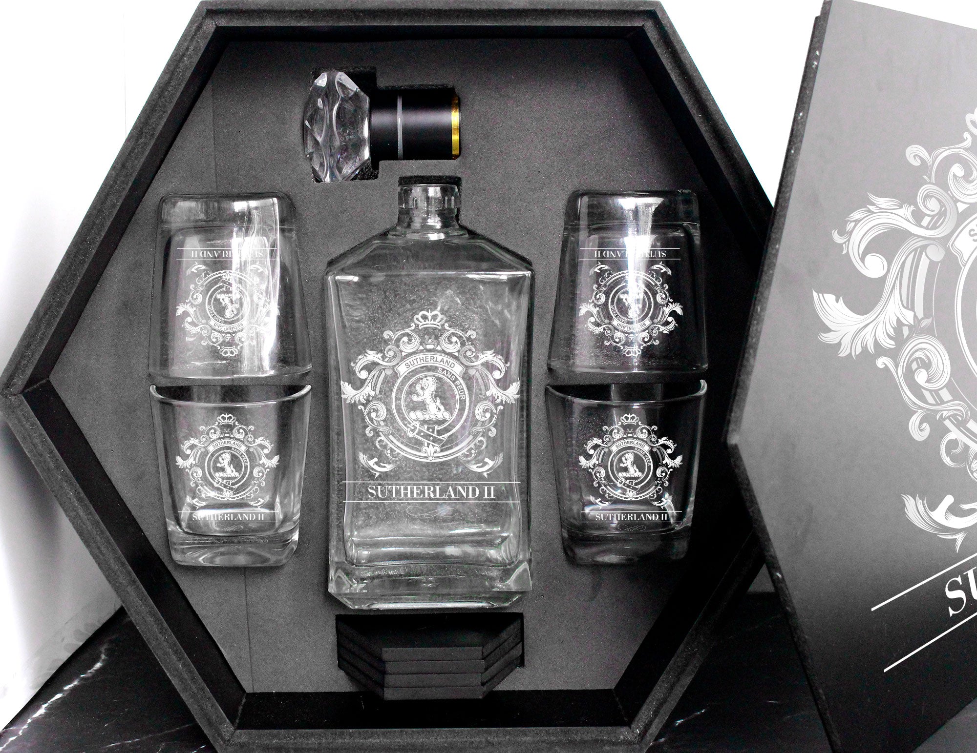 SutherlandII Tartan Clan Decanter Set