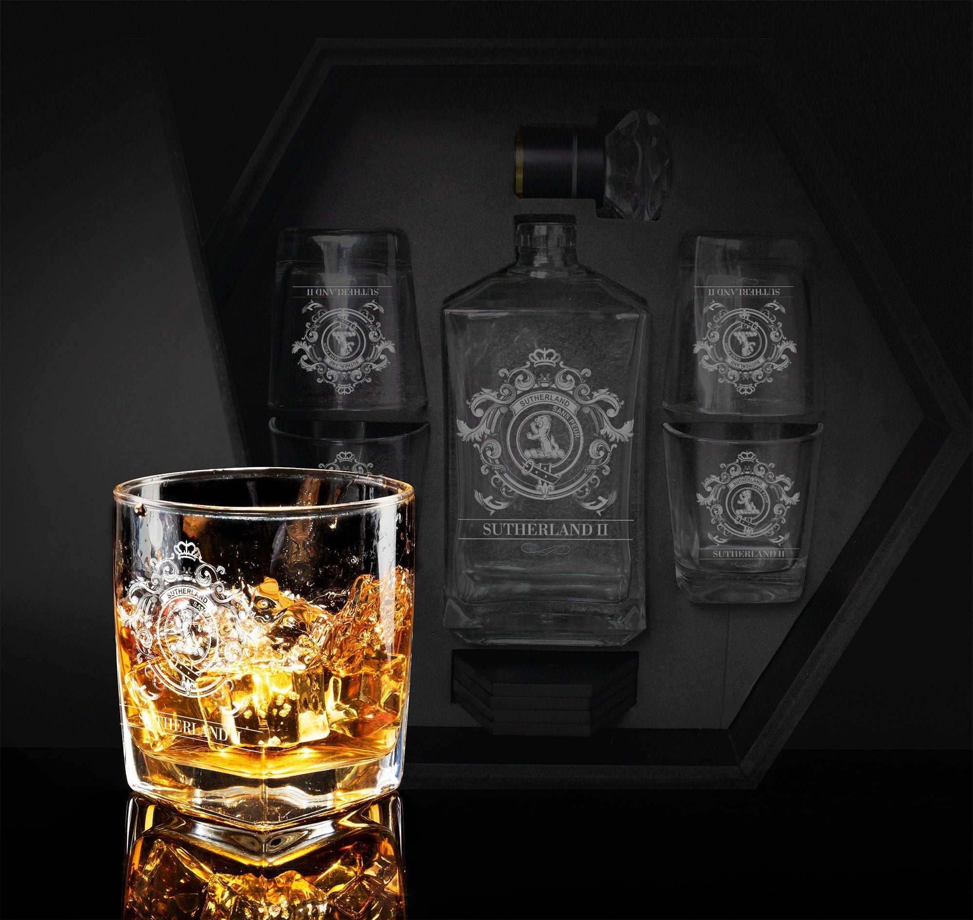 SutherlandII Tartan Clan Decanter Set