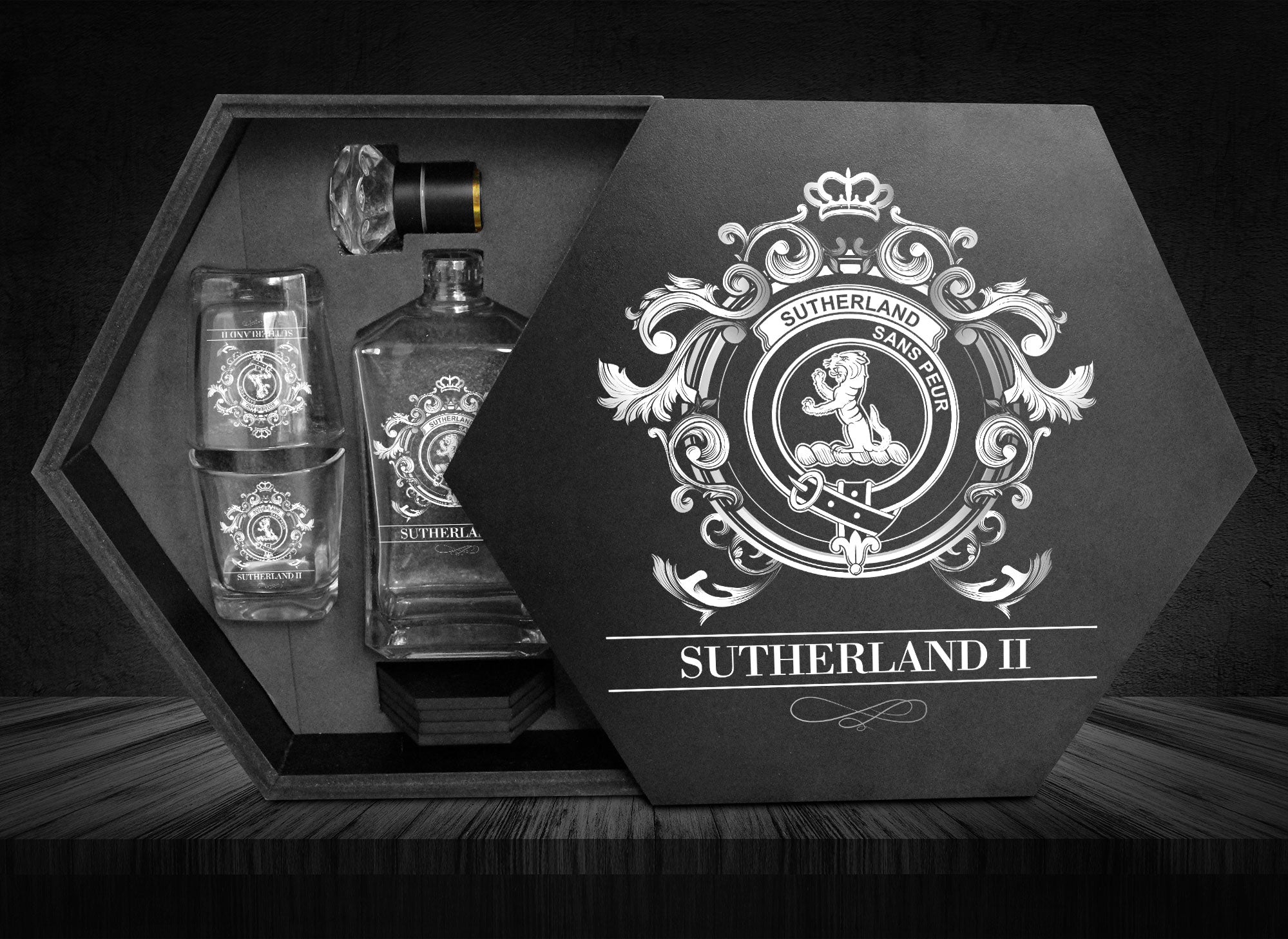 SutherlandII Tartan Clan Decanter Set