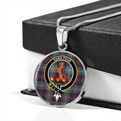Sutherland Old Weathered Tartan Crest Circle Necklace