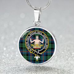 Urquhart Broad Red Ancient Tartan Crest Circle Necklace
