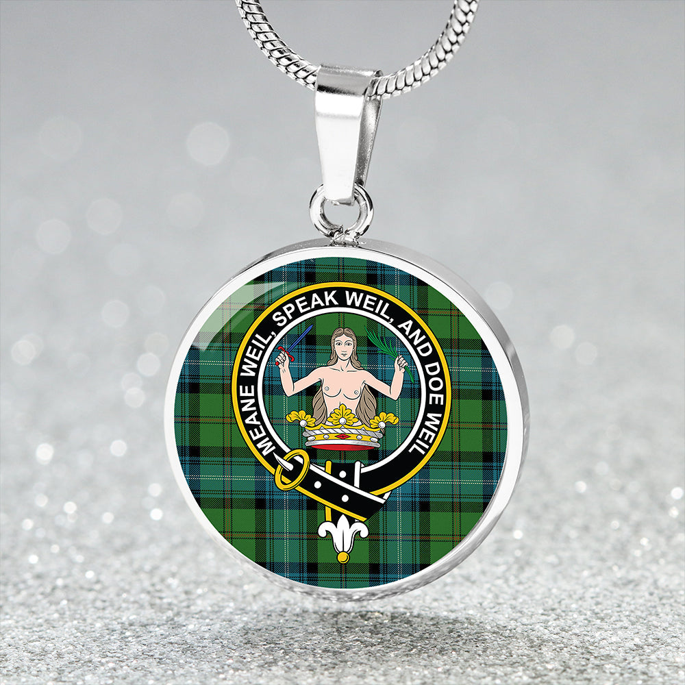 Urquhart White Lines (Urquhart Ancient) Ancient Tartan Crest Circle Necklace