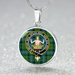 Urquhart White Lines (Urquhart Ancient) Ancient Tartan Crest Circle Necklace