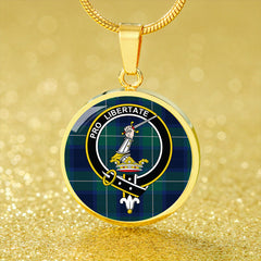 Wallace Blue (Wallas Blue) Modern Tartan Crest Circle Necklace