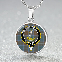 Wallace Blue (Wallas Blue) Weathered Tartan Crest Circle Necklace