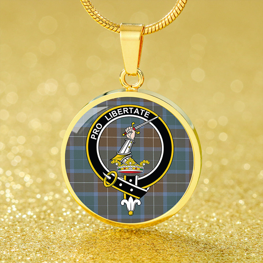 Wallace Blue (Wallas Blue) Weathered Tartan Crest Circle Necklace