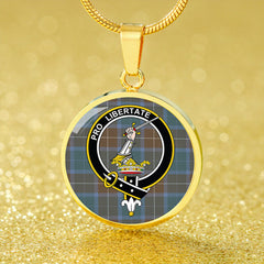 Wallace Blue (Wallas Blue) Weathered Tartan Crest Circle Necklace