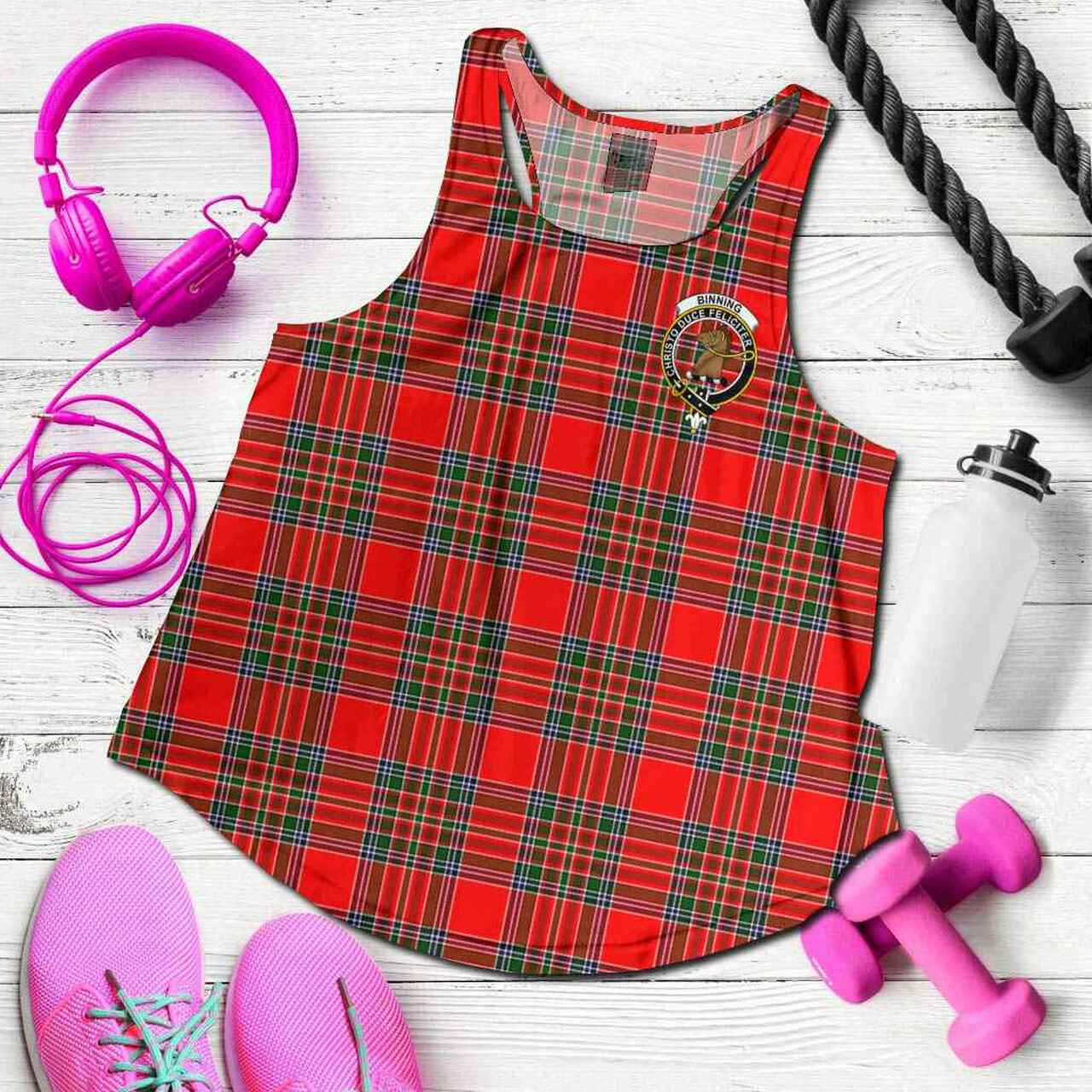 Binning of Wallifoord Tartan Crest Women Racerback Tank
