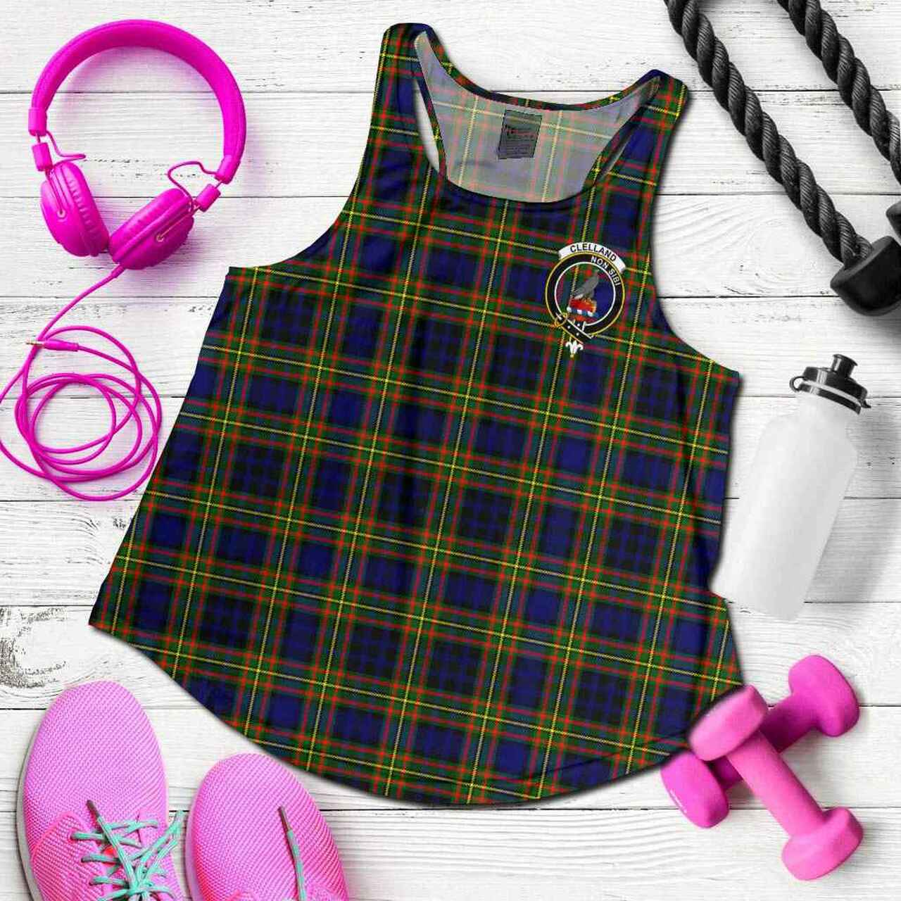 Clelland Tartan Crest Women Racerback Tank