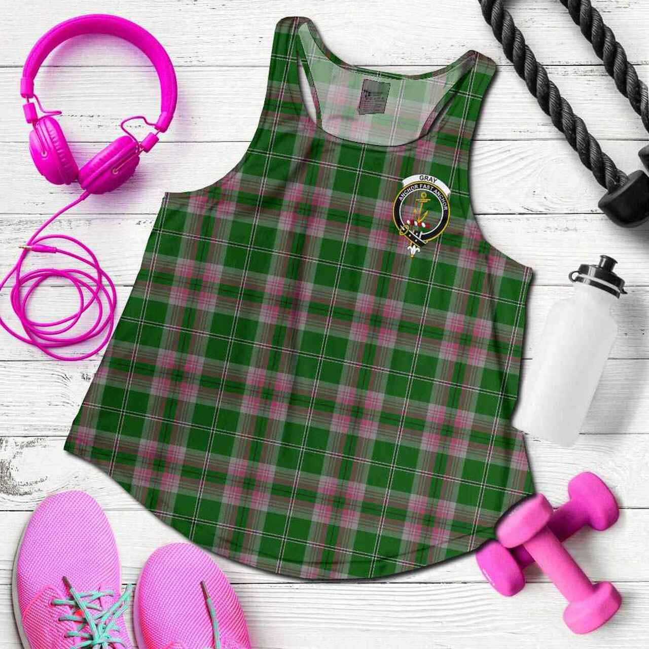 Gray Tartan Crest Women Racerback Tank