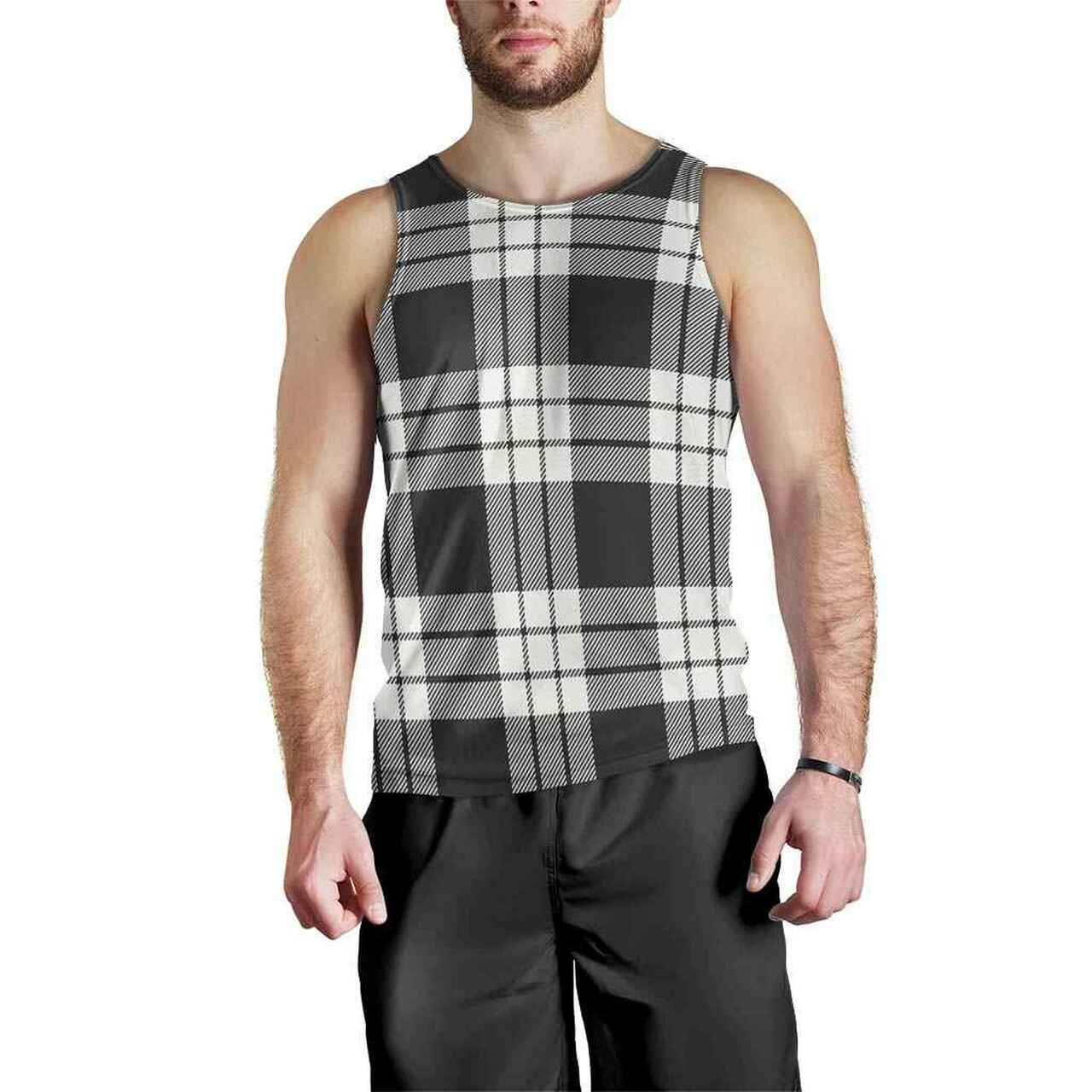 MacFarlane Black & White Ancient Tartan Plaid Men Tank Top
