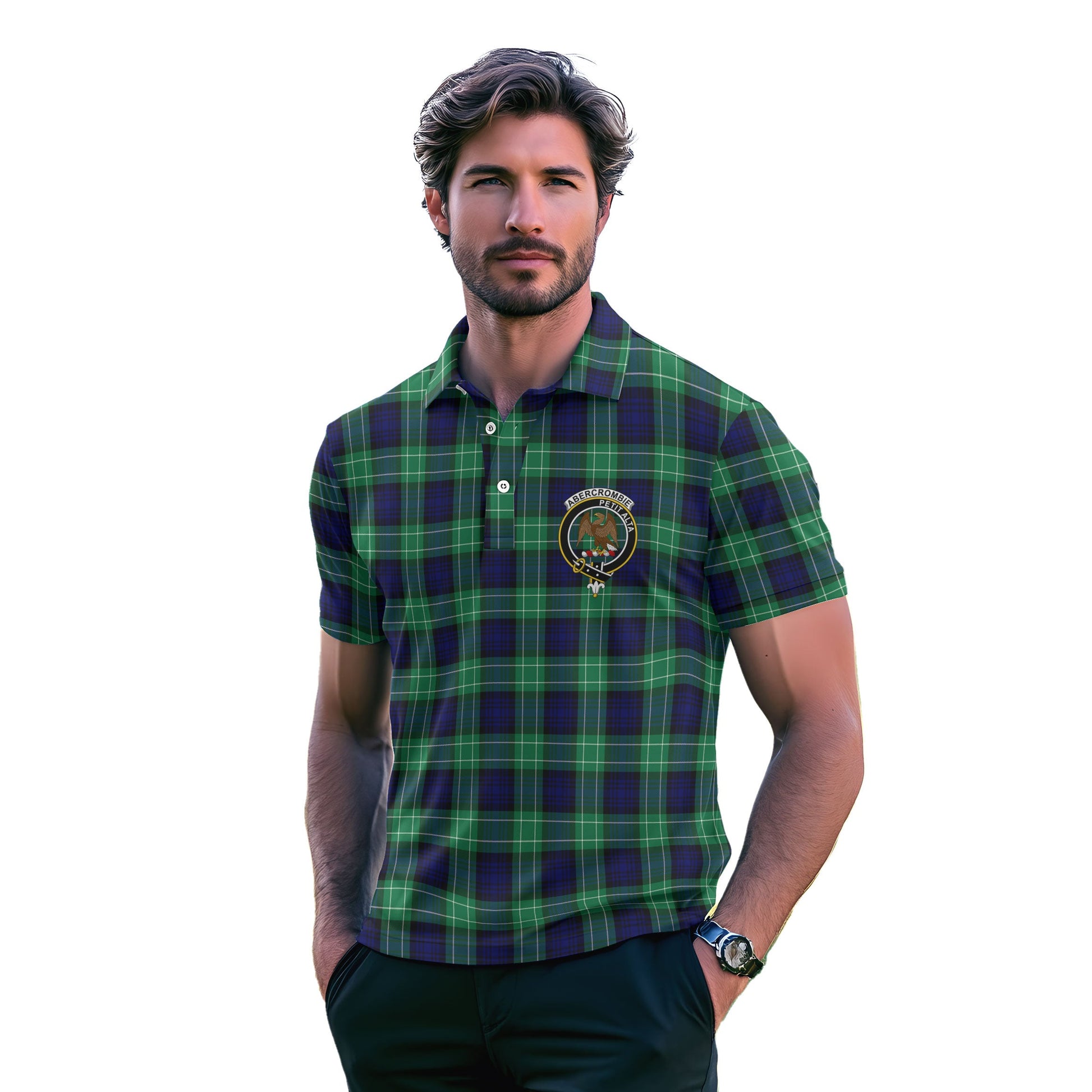 Clan Abercrombie Tartan Golf Men Polo Shirt Crest And Plaid Basic Style