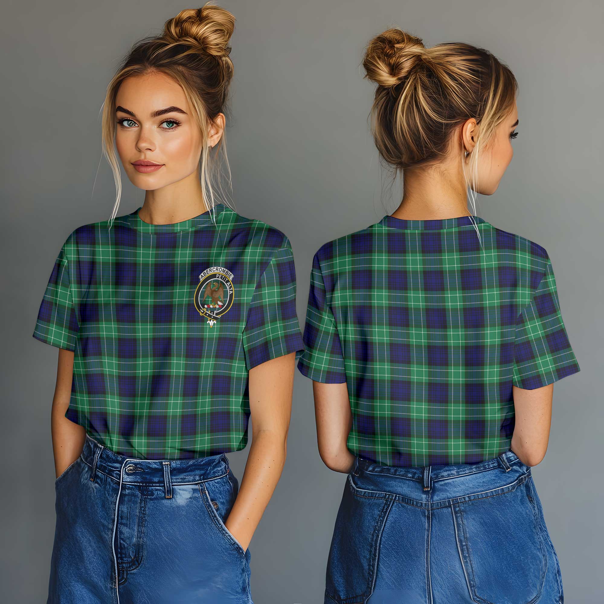 Clan Abercrombie Tartan Women T Shirt Crest And Plaid Basic Style