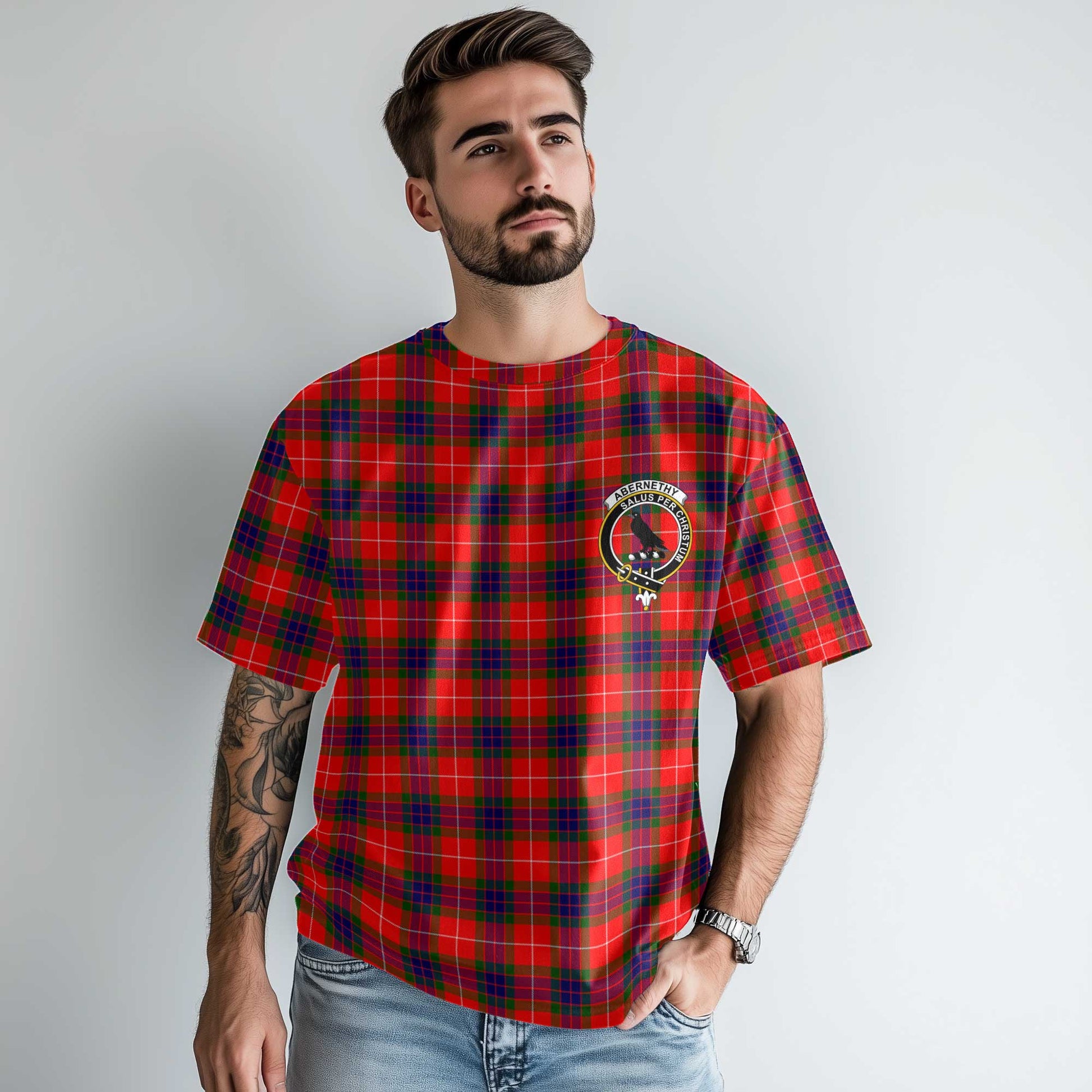 Clan Abernethy Tartan Men T Shirt Crest And Plaid Basic Style