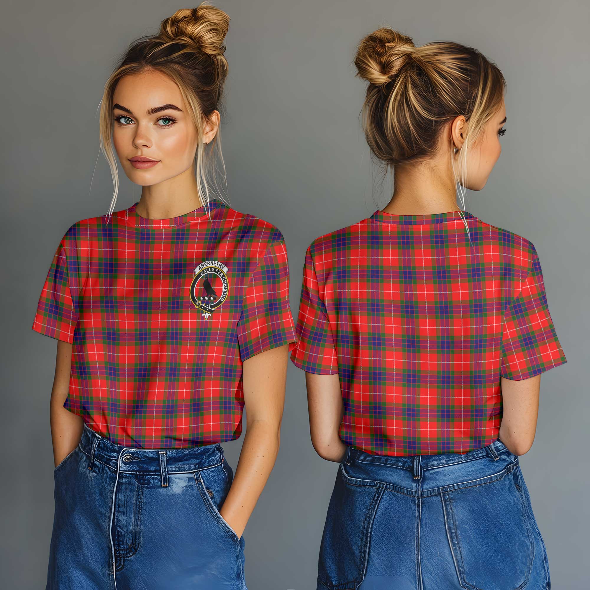Clan Abernethy Tartan Women T Shirt Crest And Plaid Basic Style