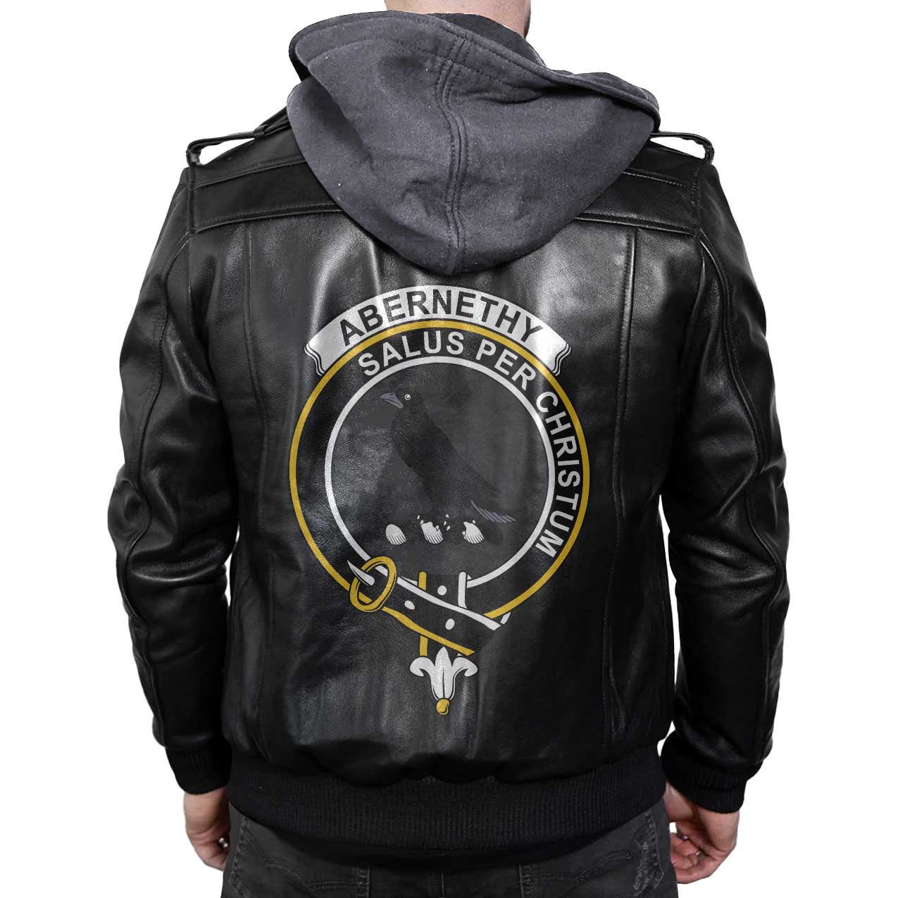 Clan Abernethy Tartan Zip Leather Jacket Crest And Plaid Basic Style