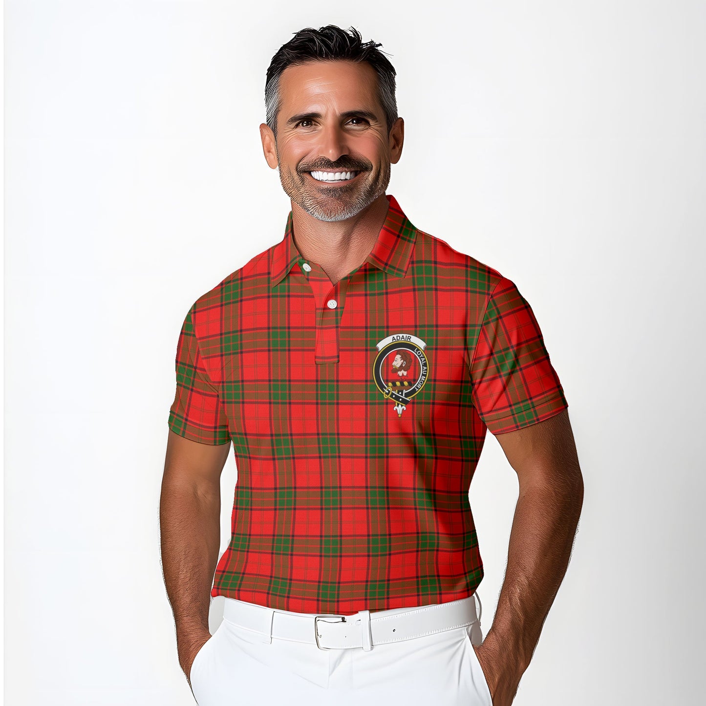 Clan Adair Tartan Golf Men Polo Shirt Crest And Plaid Basic Style