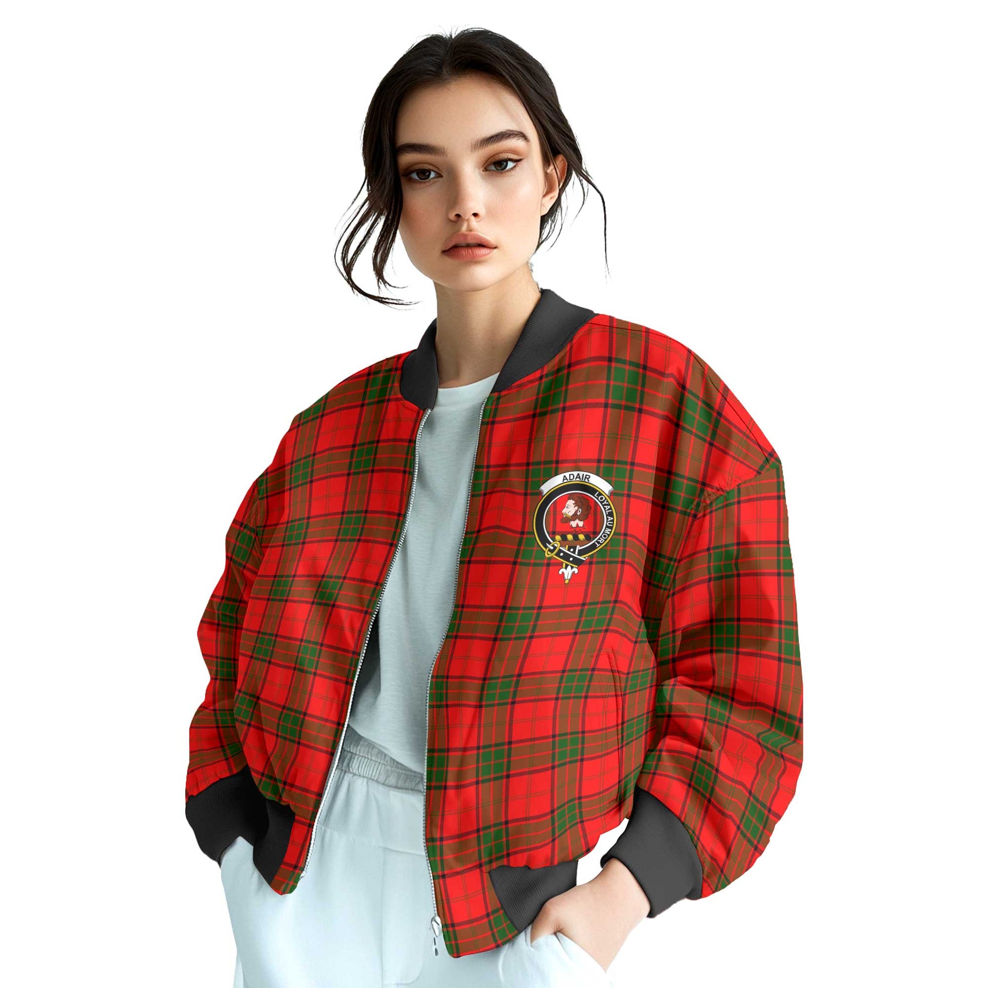 Clan Adair Tartan Women Bomber Jacket Crest And Plaid Basic Style