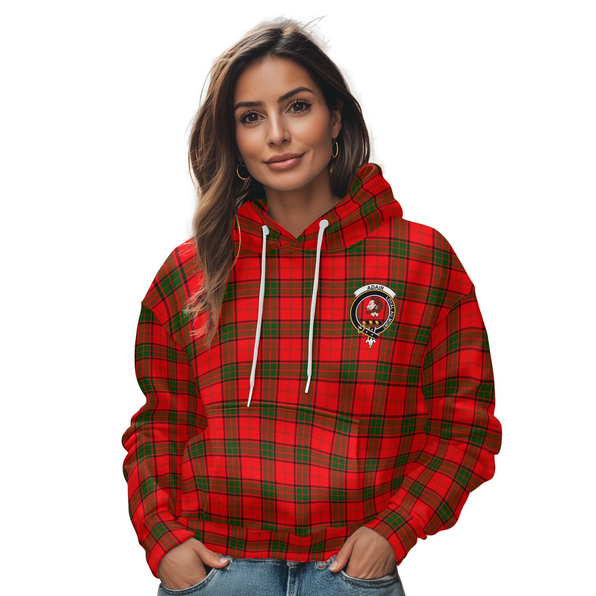 Clan Adair Tartan Women Hoodie Crest And Plaid Basic Style