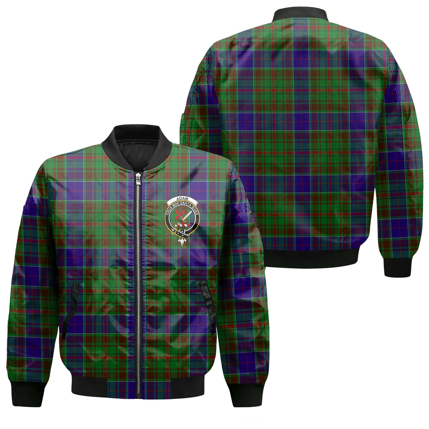 Clan Adam Tartan Men Bomber Jacket Crest And Plaid Basic Style