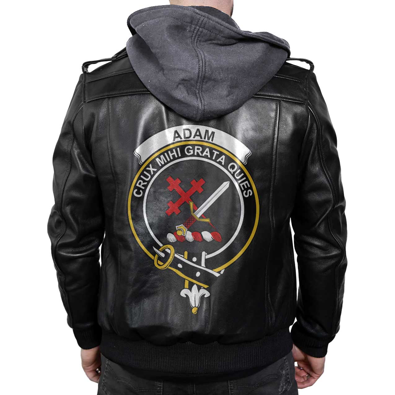 Clan Adam Tartan Zip Leather Jacket Crest And Plaid Basic Style