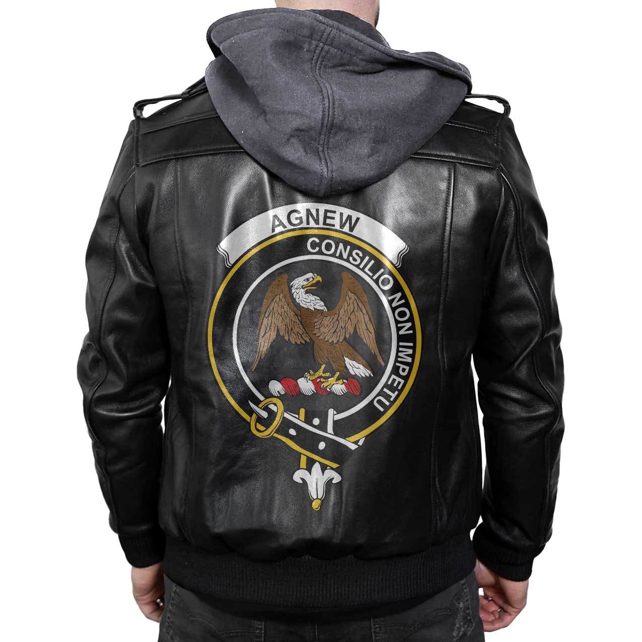 Clan Agnew Tartan Zip Leather Jacket Crest And Plaid Basic Style