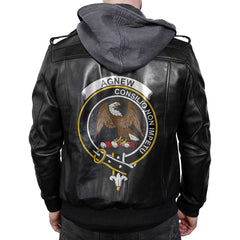 Clan Agnew Tartan Zip Leather Jacket Crest And Plaid Basic Style