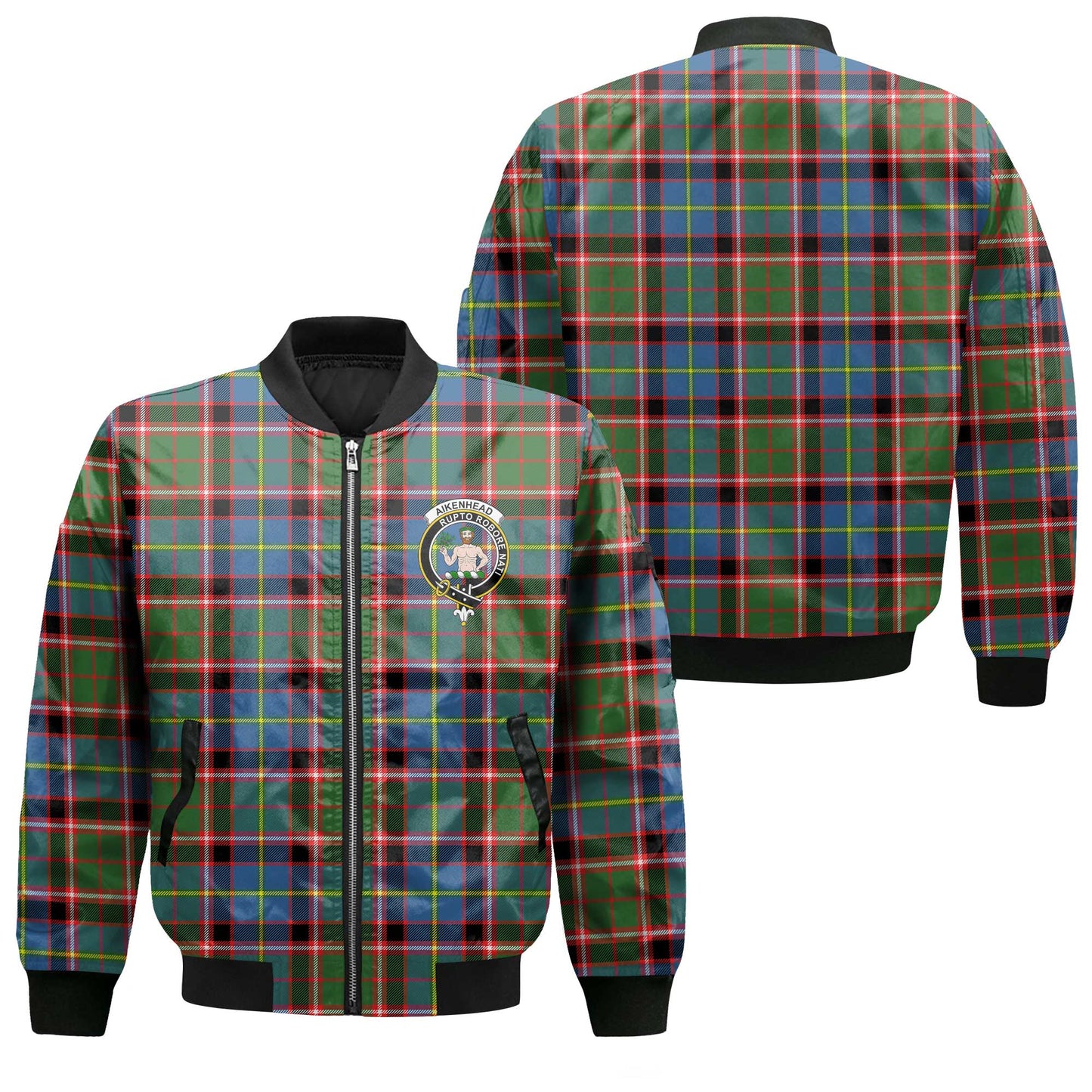 Clan Aikenhead Tartan Men Bomber Jacket Crest And Plaid Basic Style