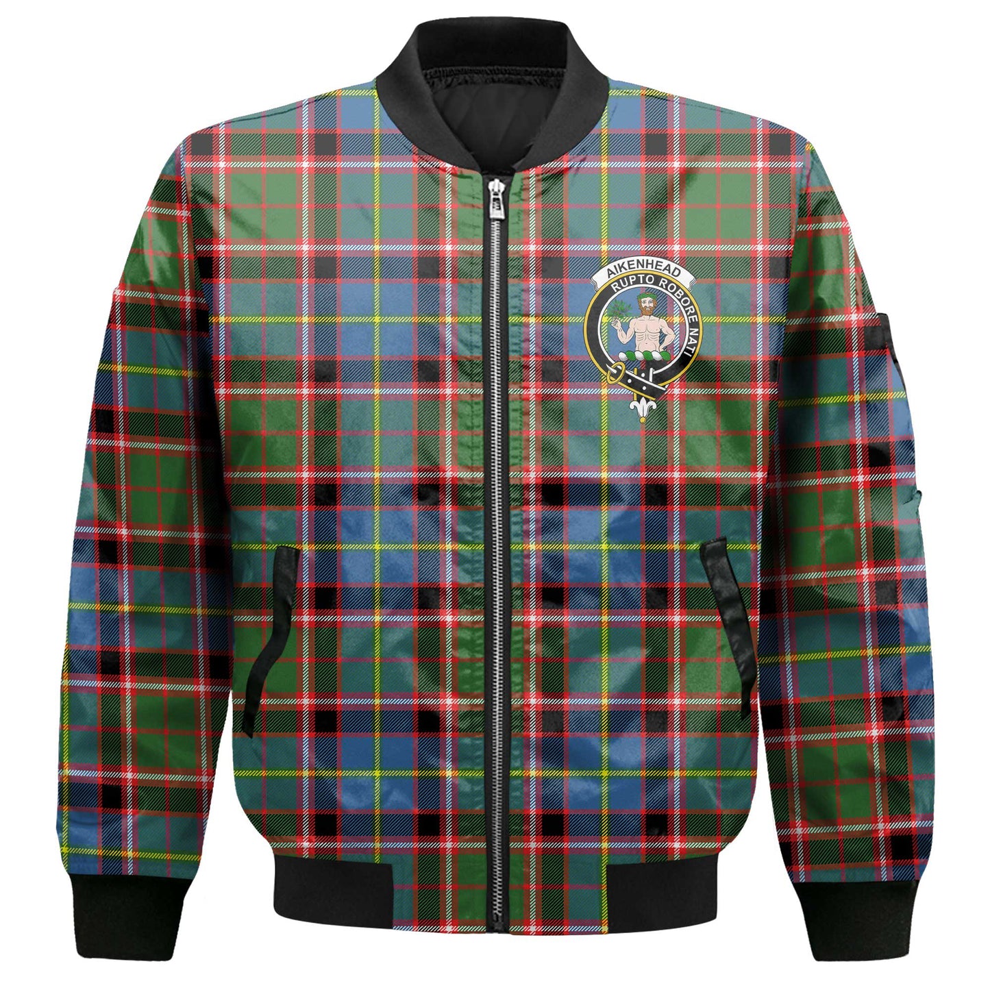 Clan Aikenhead Tartan Men Bomber Jacket Crest And Plaid Basic Style