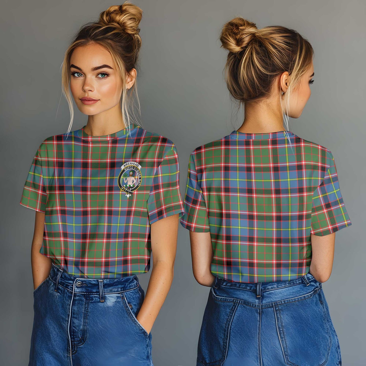 Clan Aikenhead Tartan Women T Shirt Crest And Plaid Basic Style