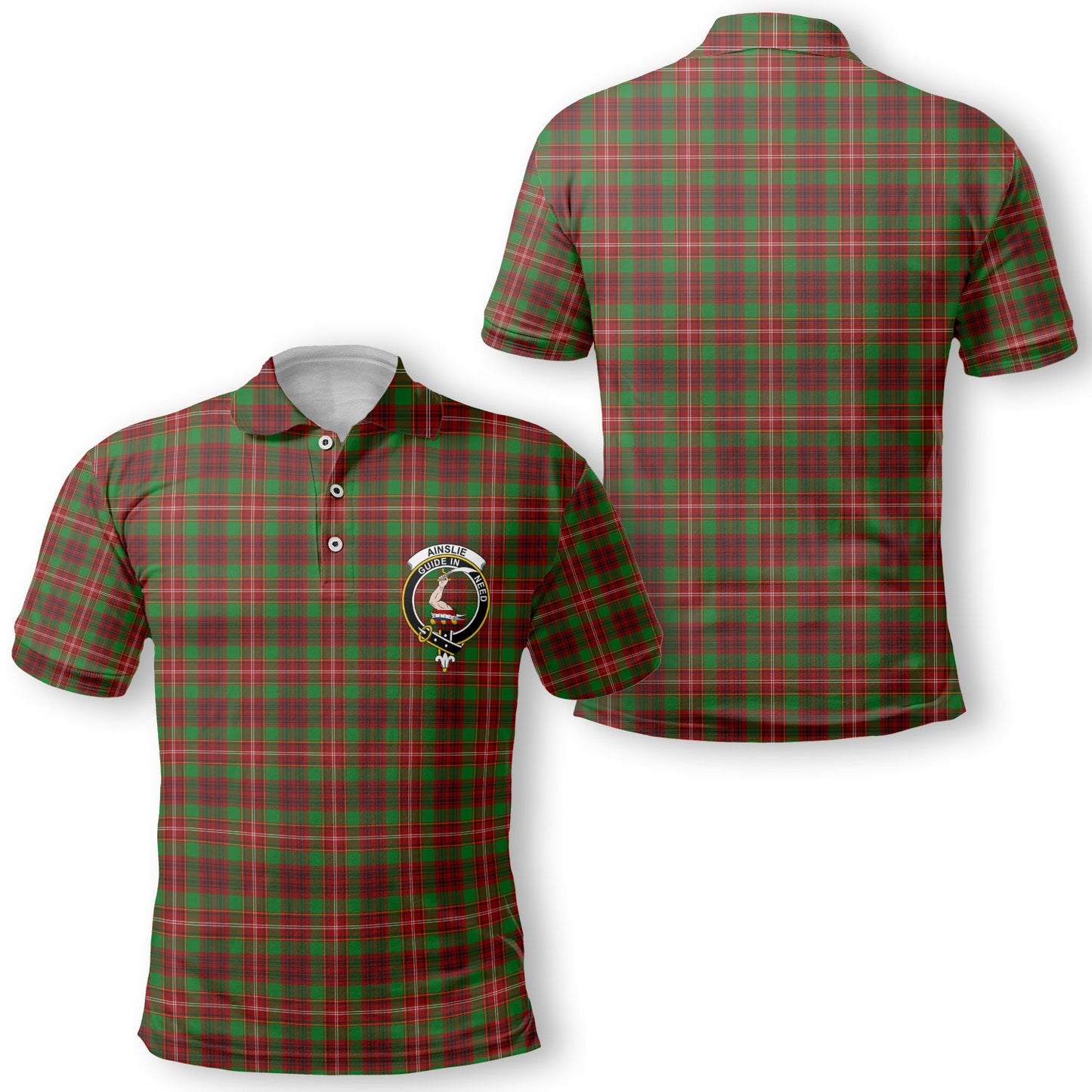 Clan Ainslie Tartan Golf Men Polo Shirt Crest And Plaid Basic Style