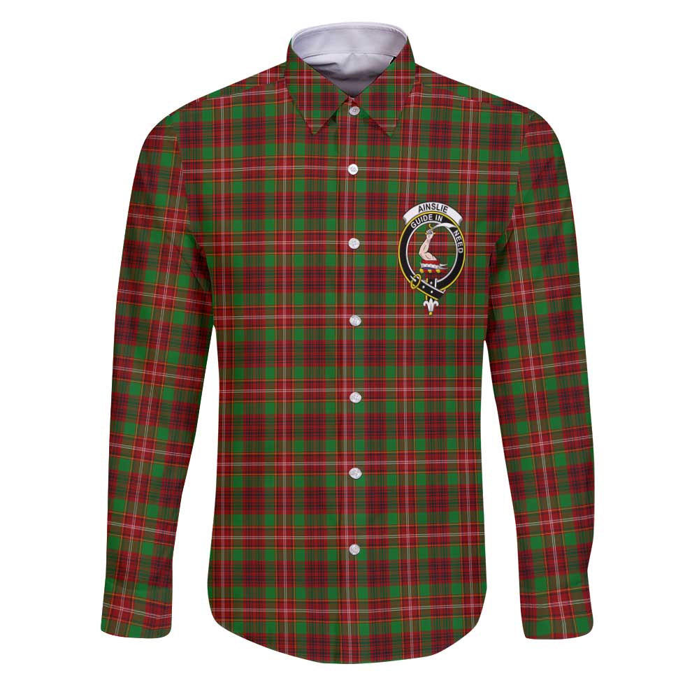 Clan Ainslie Tartan Long Sleeve Button Shirt Crest And Plaid Basic Style