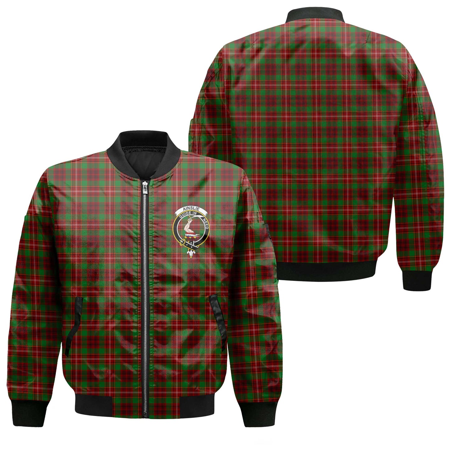 Clan Ainslie Tartan Men Bomber Jacket Crest And Plaid Basic Style