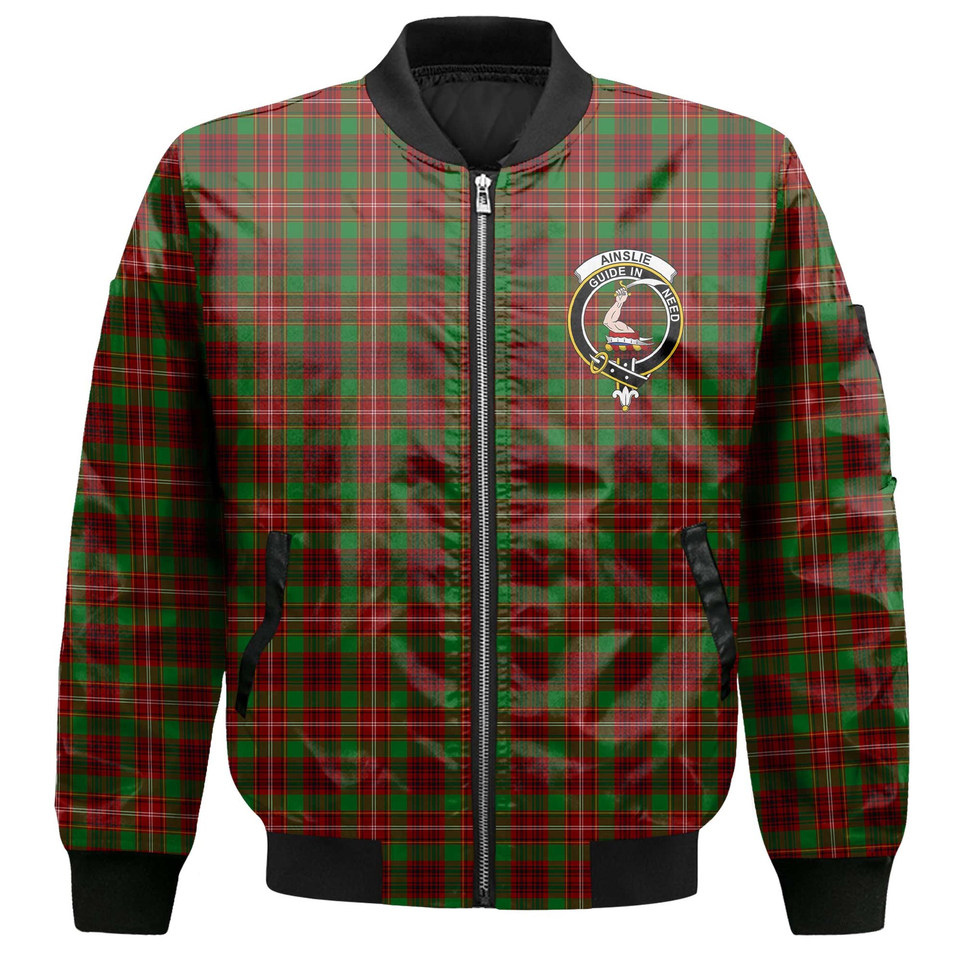 Clan Ainslie Tartan Men Bomber Jacket Crest And Plaid Basic Style