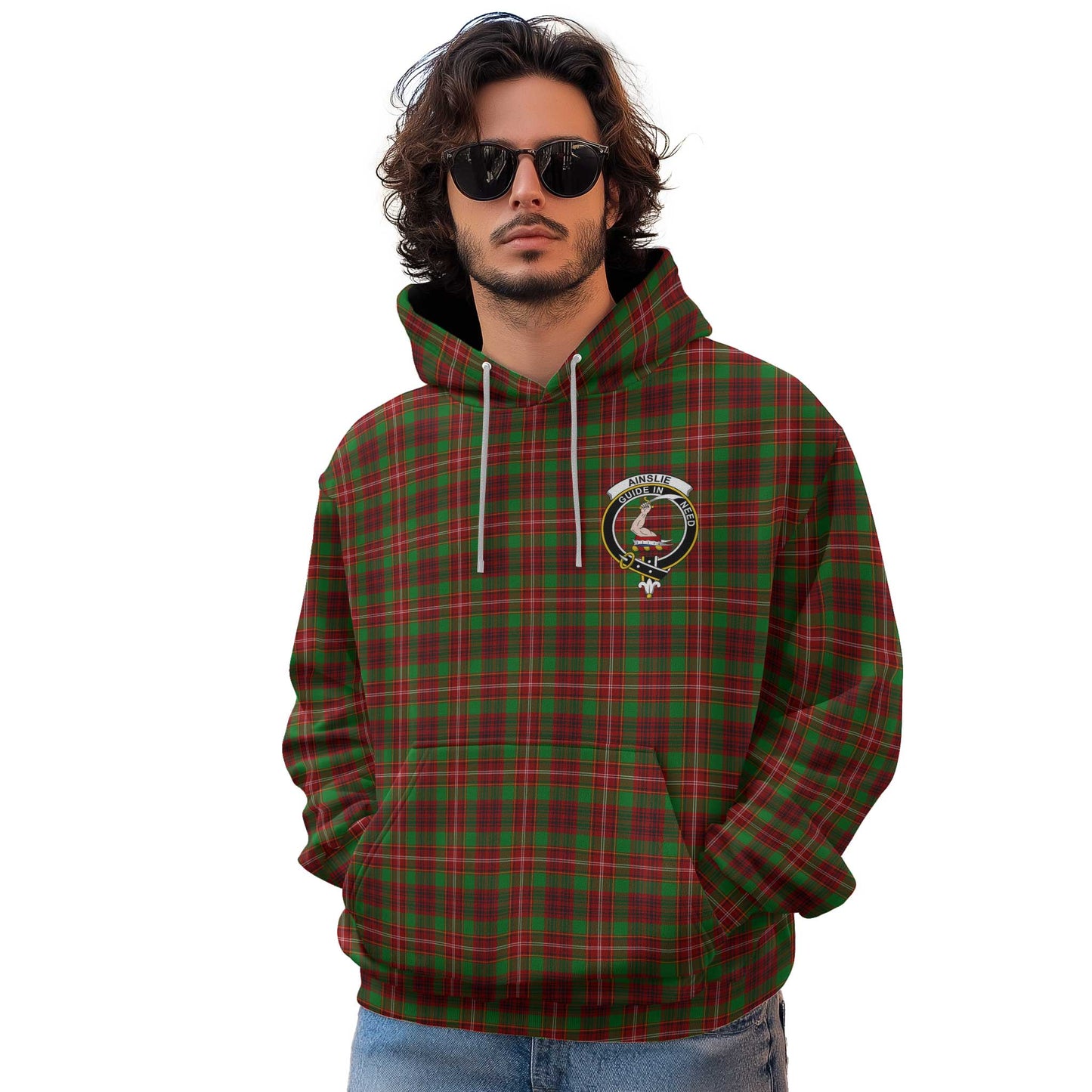 Clan Ainslie Tartan Men Hoodie Crest And Plaid Basic Style