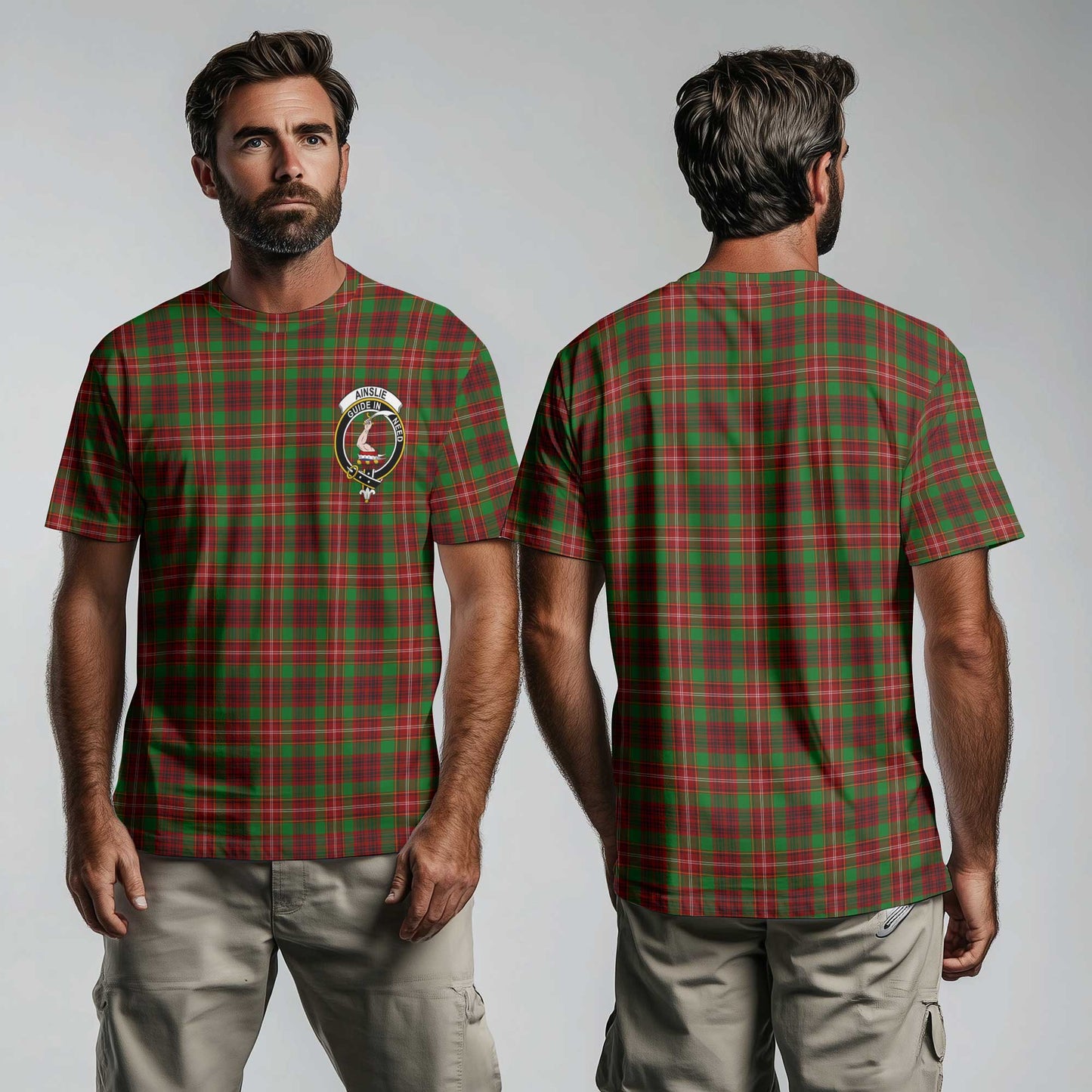 Clan Ainslie Tartan Men T Shirt Crest And Plaid Basic Style