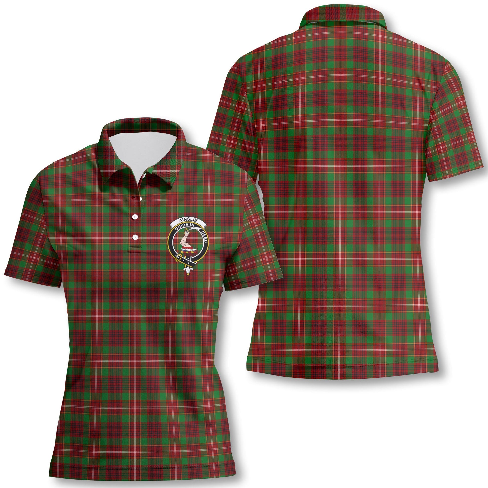 Clan Ainslie Tartan Women Polo Shirt Crest And Plaid Basic Style