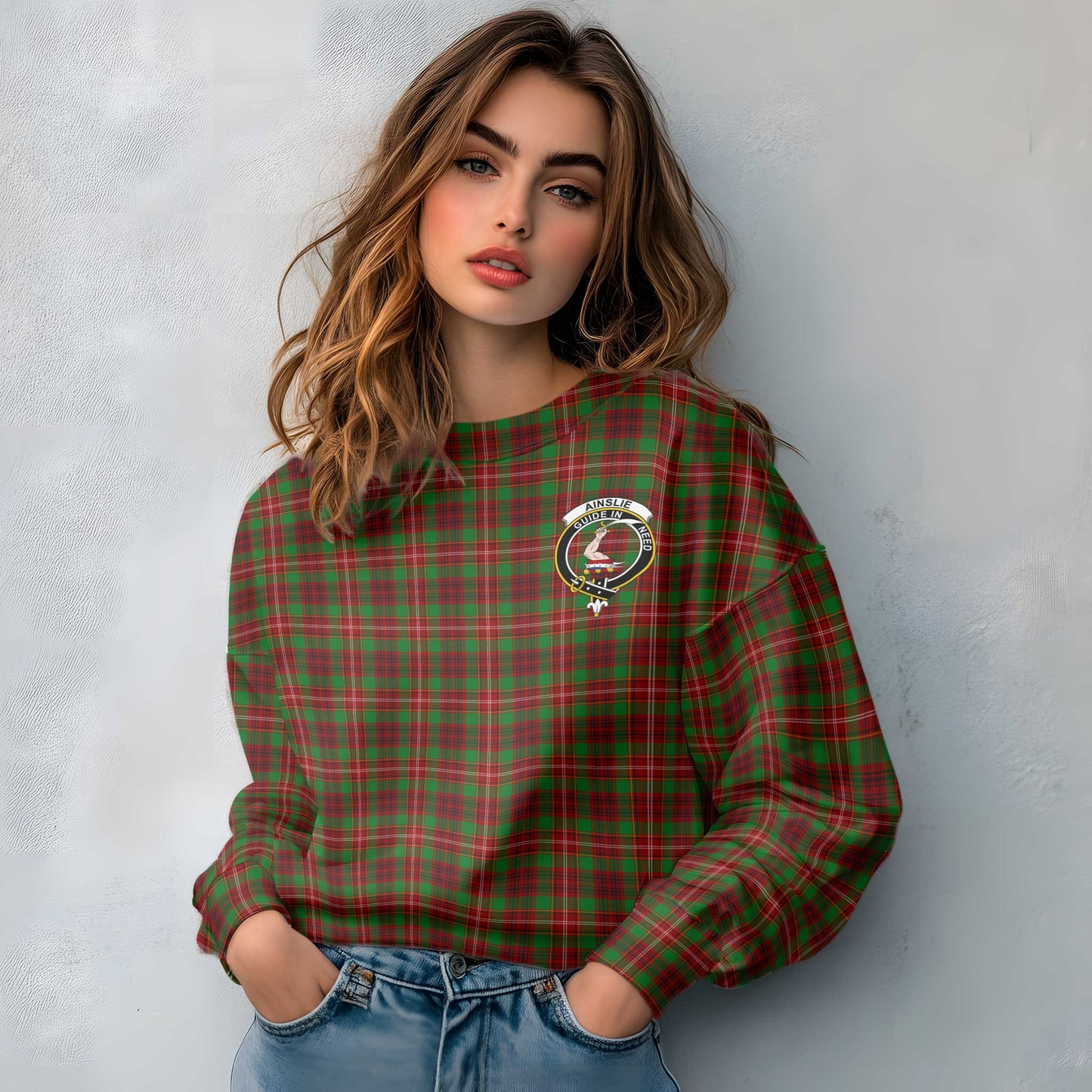 Clan Ainslie Tartan Women Sweatshirt Crest And Plaid Basic Style