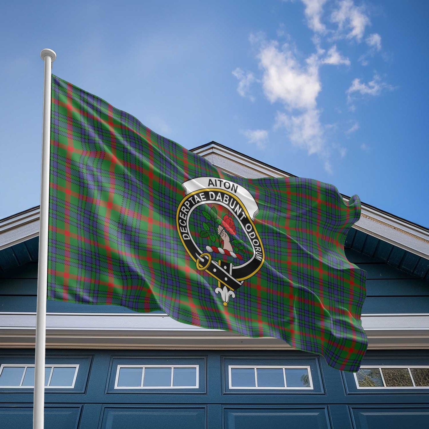 Clan Aiton Tartan Flag Crest And Plaid Basic Style