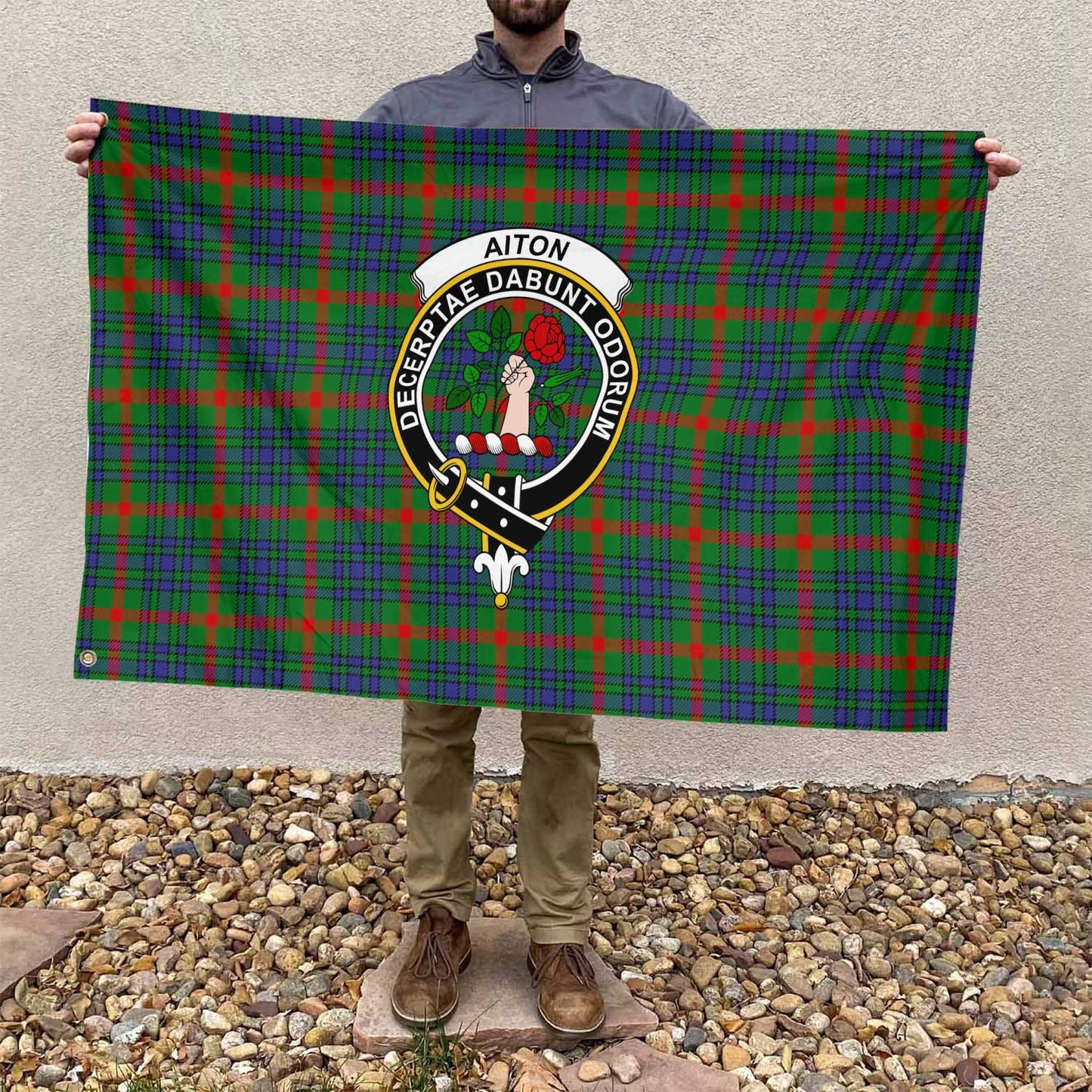 Clan Aiton Tartan Flag Crest And Plaid Basic Style