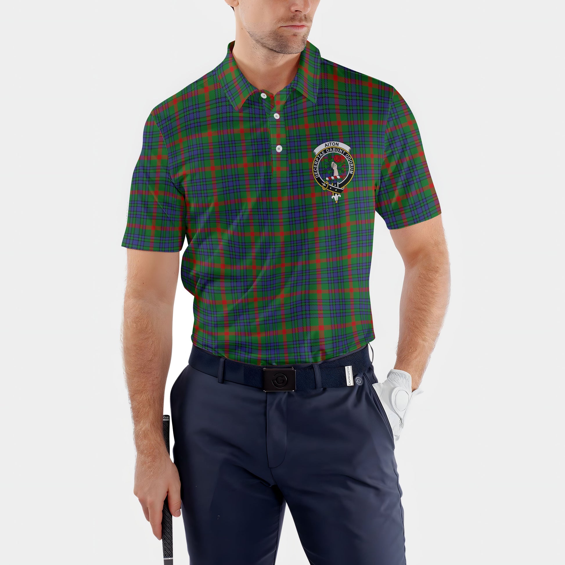 Clan Aiton Tartan Golf Men Polo Shirt Crest And Plaid Basic Style