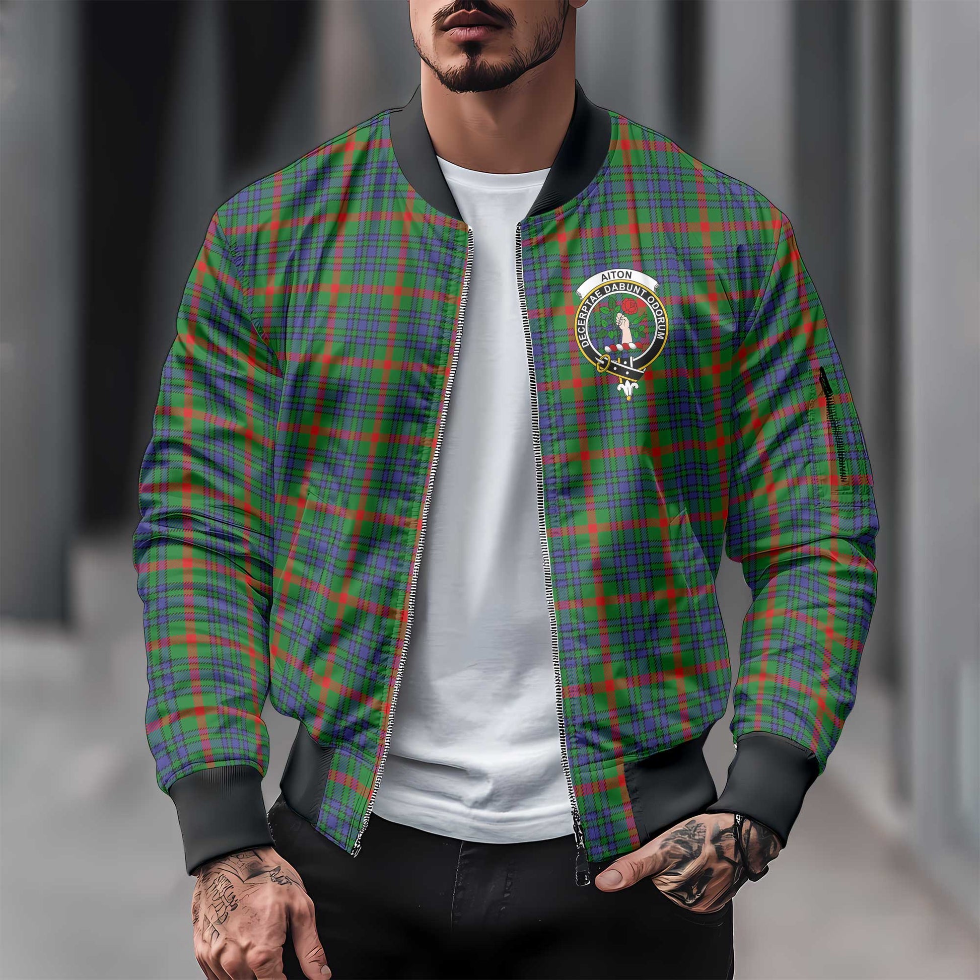 Clan Aiton Tartan Men Bomber Jacket Crest And Plaid Basic Style